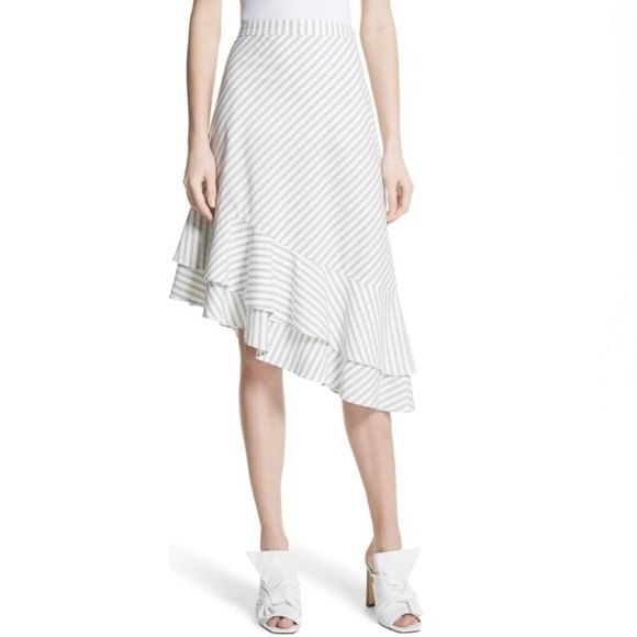 NWT Joie Yenene Porcelain Shirting Stripe Asymmetrical Skirt Women's Size 2 - Picture 3 of 14